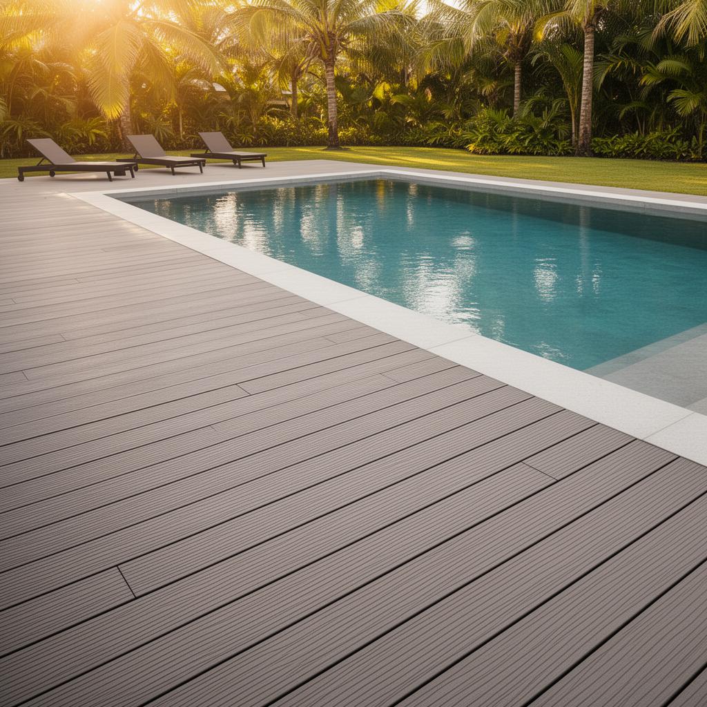 Tarima de composite junto a piscina