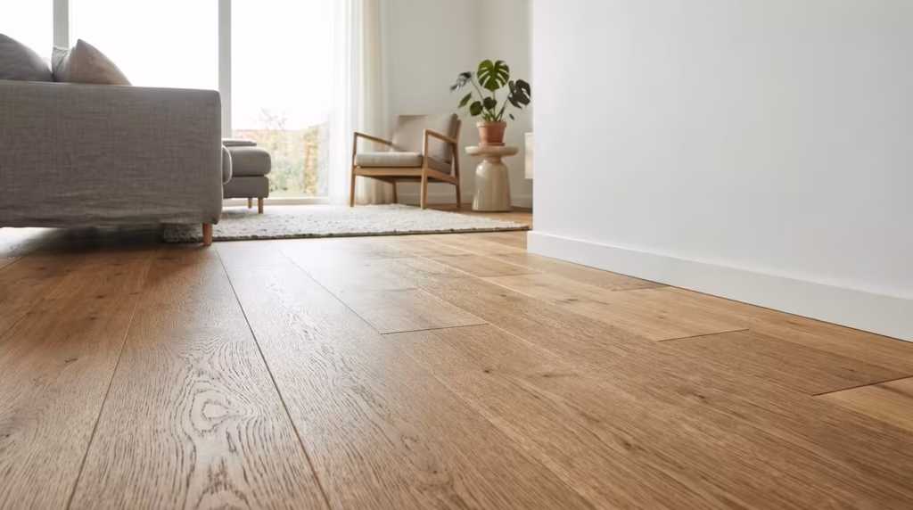 Parquet laminado instalado con acabado moderno y uniforme