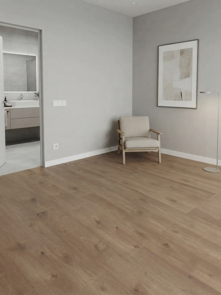 Suelo laminado efecto madera instalado en una vivienda de Sitges