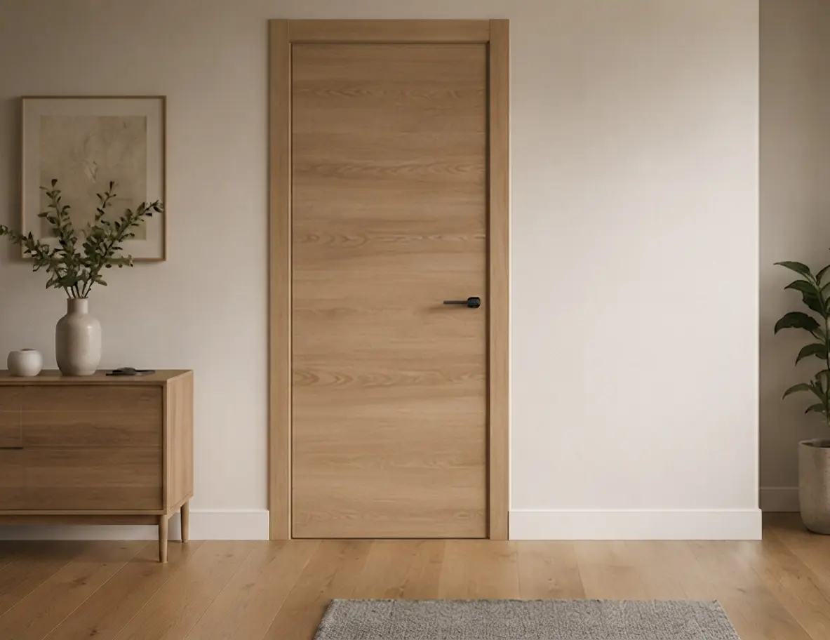 Puerta de interior de madera natural con acabado en roble